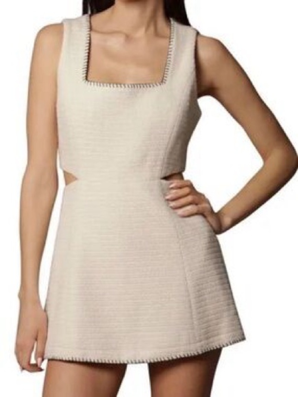 7 For All Mankind Ivory Textured Mini Dress with Cutouts